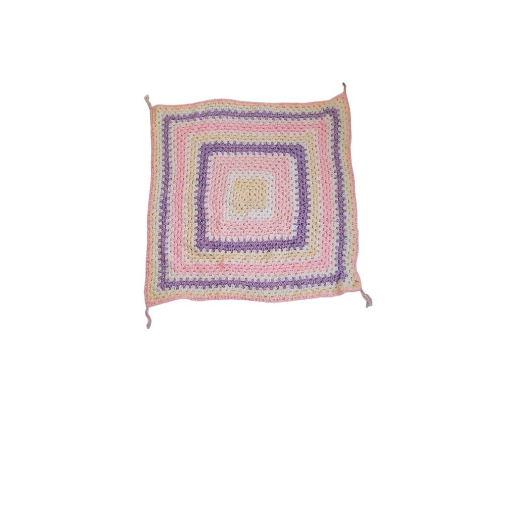 Handmade Crocheted Afghan Baby Blanket 28" x 28" Pastel Colors